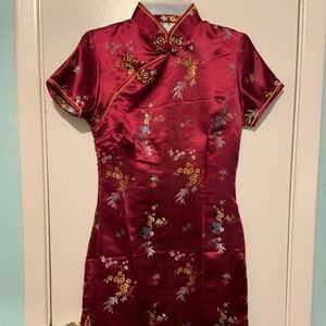 Short Burgundy Quipao Dress